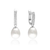 Cercei argint cu perle naturale albe si pietre cu tortite DiAmanti SK16214EL_W-G